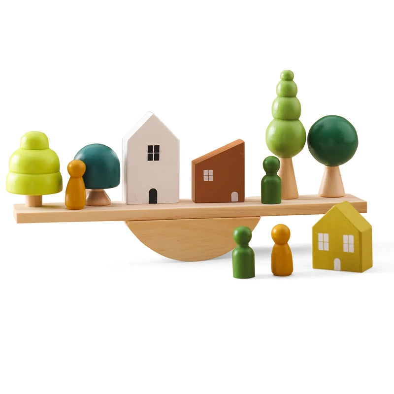 Wooden Baby Animal Balance Board Threading Toys Wooden Seesaw Stacking Toys Blocks Board Games Montessori Educational Baby Gifts